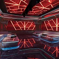 Modern KTV Interior With Circular Neon Lights And Stylish Seating Design