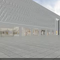 Modern Commercial Street With Glass Curtain Wall Buildings White Curved Roof And Spacious Plaza Design