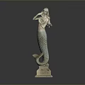 Artistic Mermaid Statue With Green Tail Standing On Decorative Base 3d model