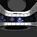 Futuristic Exhibition Hall With Large Screens Data Visualization World Map And Circular Design 3d model
