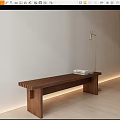 Minimalist Wooden Bench With Books And Floor Lamp In Light Interior