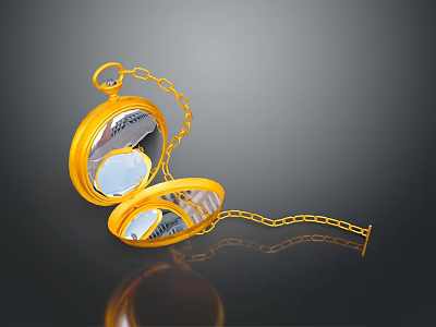 Open Golden Pocket Watch With Shiny Chain Classic Design And Reflective Surface 3d model