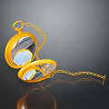 Open Golden Pocket Watch With Shiny Chain Classic Design And Reflective Surface