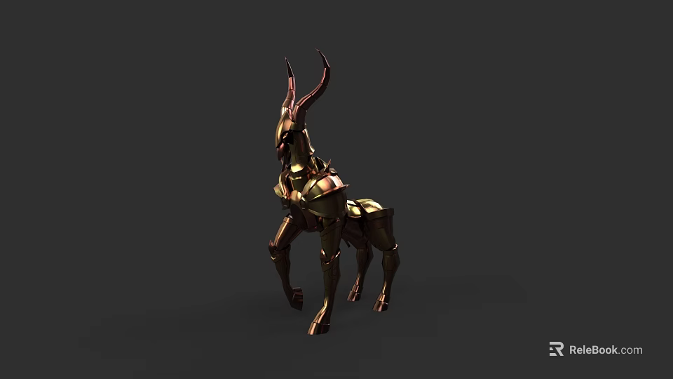 Game Movie Character Golden Mechanical Antelope With Horned Metallic Body Design 3d model 