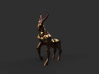 Game Movie Character Golden Mechanical Antelope With Horned Metallic Body Design 3d model