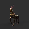 Game Movie Character Golden Mechanical Antelope With Horned Metallic Body Design