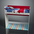 Children's Bunk Bed With Red Blue Mattress Black White Polka Dot Pillow Colorful Floor Mat