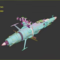 Detailed Blue Missile Model With Engines Fins And Top Equipment 3D Rendering