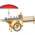 Ice Cream Cart With Colorful Umbrella And Ice Cream Cones