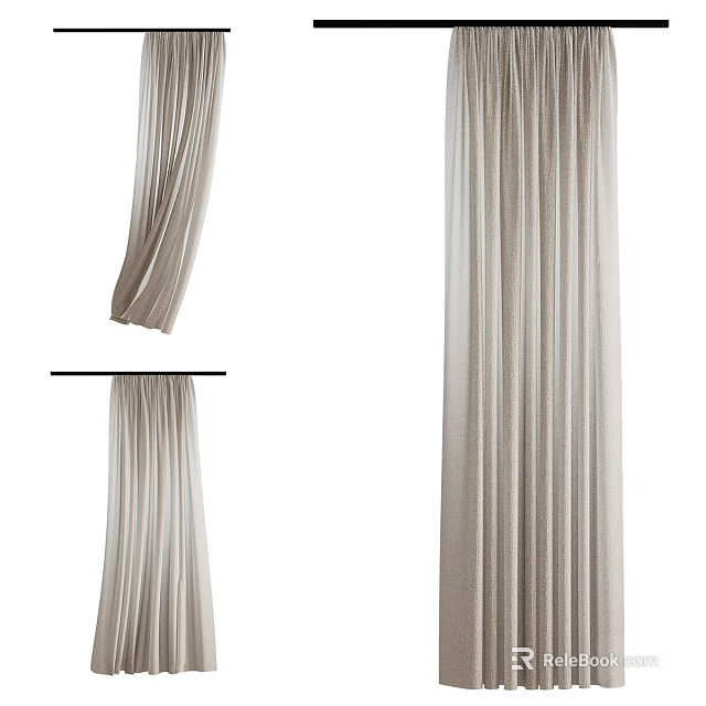 Beige Soft Fabric Curtains with Elegant Pleated Design for Modern Home Interior Decor 3d model 