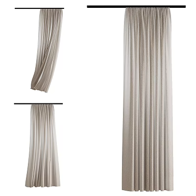 Beige Soft Fabric Curtains with Elegant Pleated Design for Modern Home Interior Decor 3d model