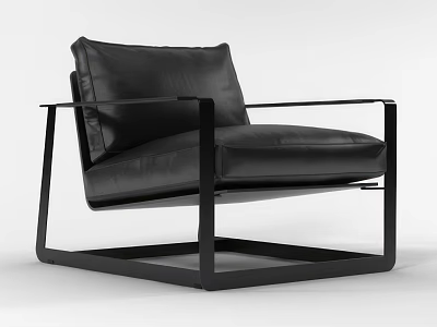 Black Leather Accent Chair With Sleek Metal Frame And Modern Design For Living Room 3d model