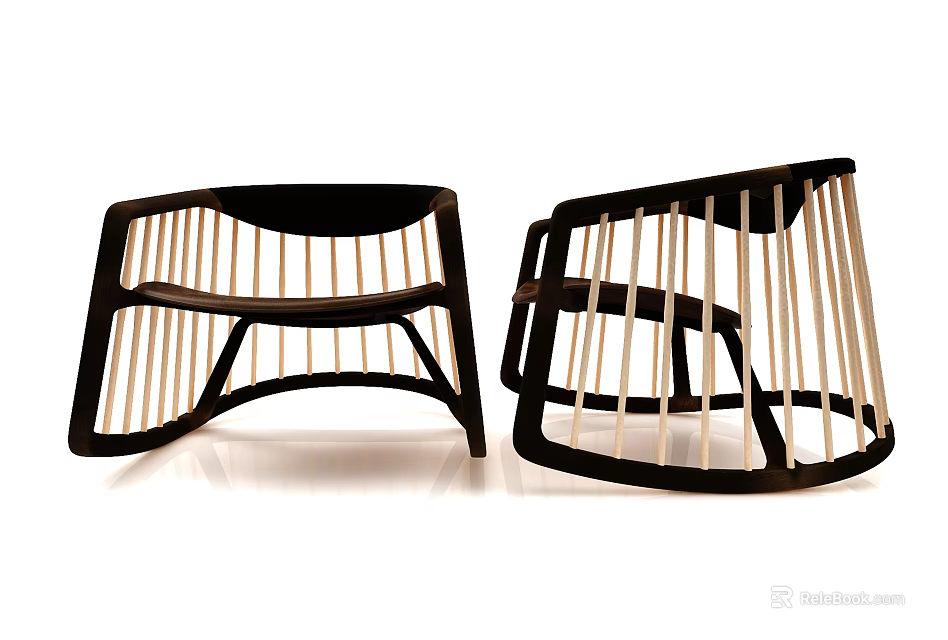 Modern Stylish Leisure Chair with Curved Wooden Frame and Striped Backrest Design 3d model 