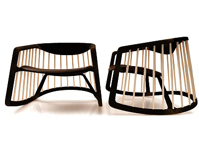 Modern Stylish Leisure Chair with Curved Wooden Frame and Striped Backrest Design 3d model