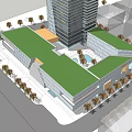 Modern Office Building With Geometric Facade White Yellow Design Autumn Trees And Nearby Tall Building