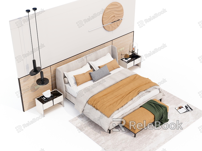 Nordic Background Double Bed Simple Double Bed model