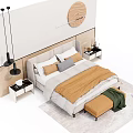 Nordic Background Double Bed Simple Double Bed 3d model