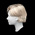 White Head Model With Blonde Short Hair And Natural Facial Features On Black Background
