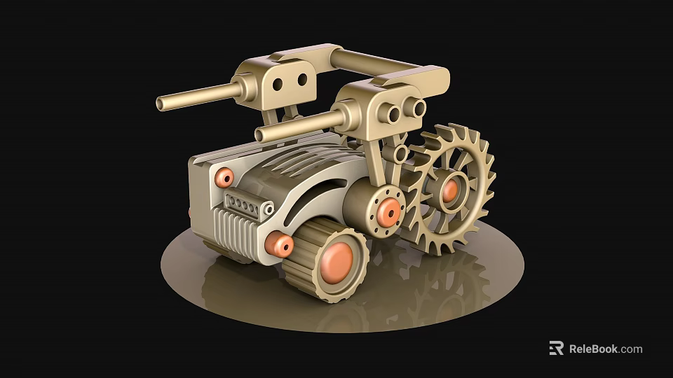 Building Blocks Mechanical Model with Cannon Gears and Orange Wheels Design 3d model 