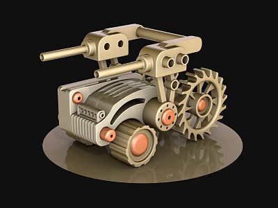 Building Blocks Mechanical Model with Cannon Gears and Orange Wheels Design 3d model