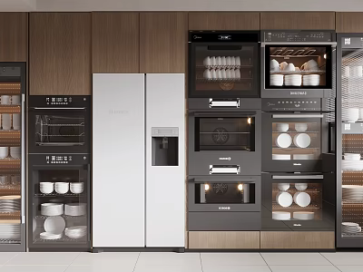 Modern Kitchen Interior Design With Built in Appliances And Storage Cabinets 3d model