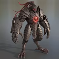 Mythical Fantasy Game And Movie Character With Armored Body Red Glowing Core Horns And Claws