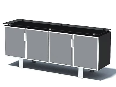 Modern TV Stand With Gray Cabinets Black Top And Silver Legs Design 3d model