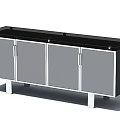 Modern TV Stand With Gray Cabinets Black Top And Silver Legs Design