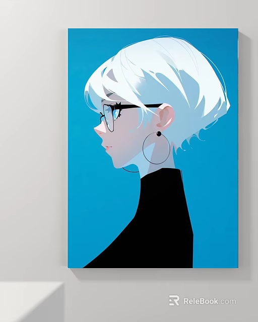 Modern Character Illustration Featuring Short White Hair Glasses Black Turtleneck And Blue Background 3d model 