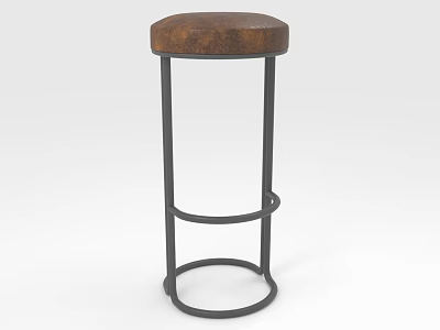 Modern Bar Stool With Brown Cushioned Seat And Black Metal Circular Frame Design 3d model