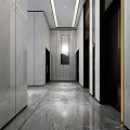Sleek Modern Elevator Lobby With Marble Walls Flooring And Recessed Lighting 3d model