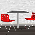 White Round Table With Red Dots Pattern Chairs For Modern Dining Space 3d model