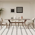 Elegant Dining Table Set With Chairs Decorative Artworks Green Plant On Black White Checkered Floor
