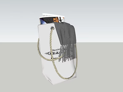 White Canvas Bag With Rope Handles And Gray Scarf Inside Stylish Design 3d model