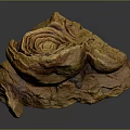 Wooden Stone With Natural Spiral Texture And Yellow Organic Decorative Shape