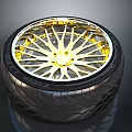 Stylish Car Parts With Gold Wheel Rim And High Performance Tire