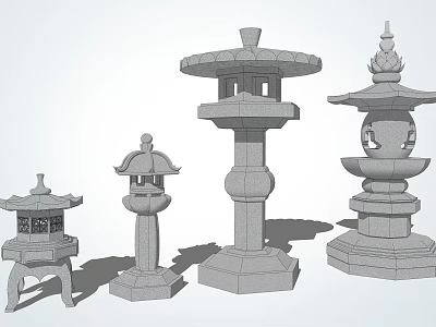 Traditional Japanese Style Stone Outdoor Lanterns With Various Designs For Garden Decoration 3d model