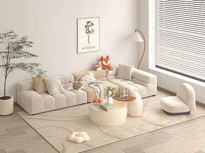 Modern Sofa Coffee Table Combination Living Room Coffee Table Modern Coffee Table Floor Lamp Decoration Hanging Painting Carpet Side Table Modern Sofa 3d model