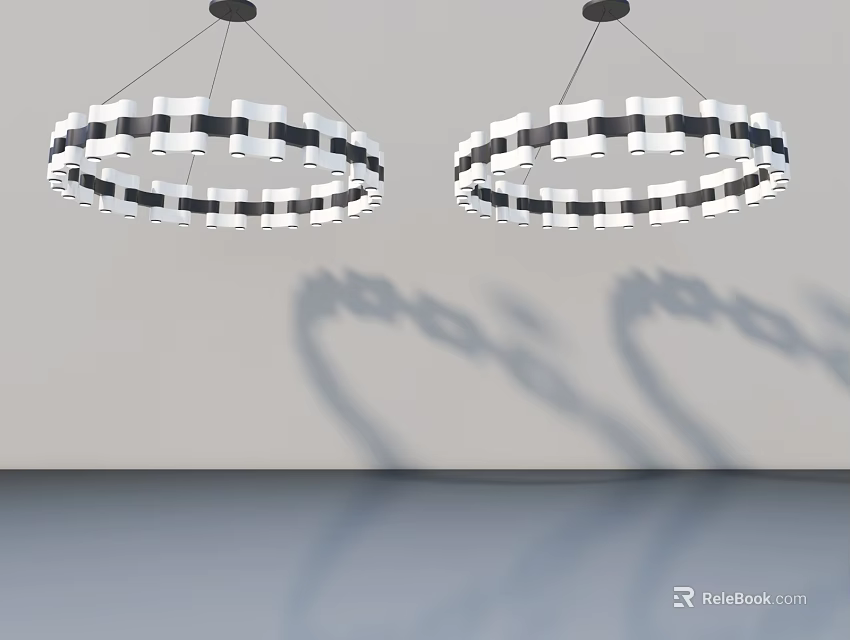 Modern Swing Door Interior With Circular Pendant Lights And Shadow Effects 3d model