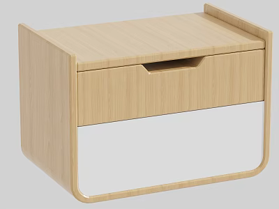 Modern Light Wood Bedside Table with Drawer and Glass Panel Minimalist Design 3d model