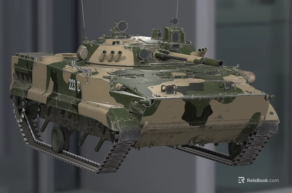 Armored Military Tank With Camouflage Paint Number 201 Tracks Turret And Weapon System 3d model 
