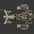 Futuristic 3D Spaceship Model With Yellow Thrusters Gray Body And Mechanical Details