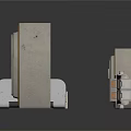 Industrial Metal Equipment Components Featuring Control Panel And Geometric Modular Blocks With Metallic Texture