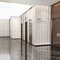 Elegant Modern Corporate Reception Lobby With Polished Marble Brand Wall And Large Digital Display Screen