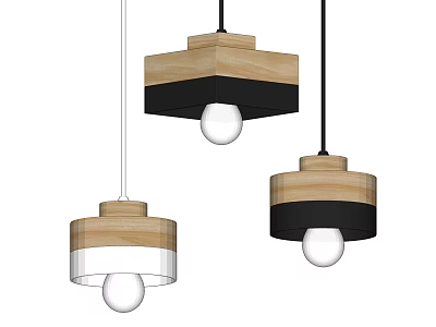 Modern Wooden Pendant Lights With Black Accents Glass Shade And Spherical Bulb Design 3d model
