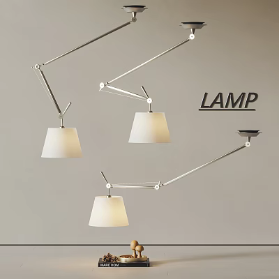 Modern Adjustable Arms Pendant Lights with White Shades for Interior Decor 3d model