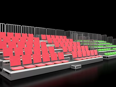 Public Facility Bleachers With Red And Green Seats And Metal Railings 3d model