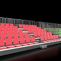 Public Facility Bleachers With Red And Green Seats And Metal Railings