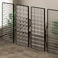 Modern Room Dividers With Transparent Glass Panels And Brick Pattern Circular Holes Grid