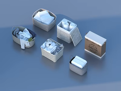 Practical Household Storage Baskets With Folded Clothes Towels And Organizing Bins 3d model